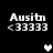 Pixelated white text 'Ausitn' with '<33333' below it on black background, two heart symbols in center-right positions.