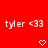 Red background with repeated white text 'tyler <33' and heart/arrow symbols changing across frames.