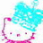 Pixelated Hello Kitty icon with cyan hair and pink text reading 'hello kitty is my homie!'