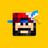 Pixelated character with red cap, blue band, black beard, and blue-and-white feather on yellow background.