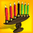 Animated candle holder with seven candles on a yellow background, showing flame flicker and color variations across frames.