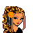 Pixel art contact sheet showing multiple frames of a cartoon character with blonde curly hair, orange flower accessory, black "MUDD" shirt, and dark pants in various poses against white background.