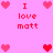 Pixelated pink background with red and light pink heart icons surrounding text reading "I love matt" in red pixel font.