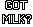 Pixelated black-and-white text icon on gray background reading "GOT MILK?" with blocky retro font and visible dithering in letters.