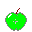 Green apple with brown stem transitions to gray cartoon head with blue eyes and green collar, showing multiple facial expressions.