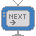 Three blue television icons with gray antennas and stands display 'NEXT' text and right-pointing arrows on white screens against a light gray background.