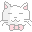 Pixel art contact sheet showing two frames of a white cat-like character with pink accents in different expressions against gray background