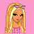 Pixelated cartoon icon featuring a blonde girl on pink background and text "I'm a Blondie" in magenta font with musical note symbol.