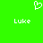 Green background with white pixelated heart symbol above two instances of the name Luke in pixelated text.