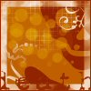 A static icon with warm orange and brown tones featuring abstract circular patterns, swirling lines, and small cross-shaped elements against a grid-like background.