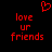 Red pixelated text and heart symbol on black background, with identical left and right sections displaying 'love ur friends' below the heart.