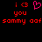Pixelated red and pink text on black background with a heart symbol, showing 'i <3 you sammy oof' repeated twice.