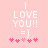 A pink background displays white text reading "I LOVE YOU!! =)" with five small heart symbols below, where the hearts shift position between frames.