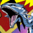 A pixelated animated buddy icon featuring a blue dragon-like creature with open mouth and red accents on the left, next to green text reading "Original Icons .com" on a dark background.
