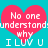 Two identical pink hearts on cyan background with white pixelated text reading "No one understand why I LUV U" in two