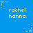 Blue background with yellow text 'rachel hanna' repeated in a pattern, surrounded by white and light blue star-shaped pixel clusters