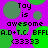 Purple background with green circles and repeated black text reading 'Toy is awesome A.D+T.C. BFFLA.D+T.C. BFFL (33333' in a pattern