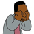 Pixelated character with brown skin, black hair, gray jacket, and pink shirt covering face with hands.