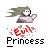 Pixel art animation of a character with white face, red eyes, green hair, and purple dress holding an open book on gray background with "Evil Princess" text.