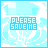 Pixelated icon with 'PLEASE SAVE ME' text over light blue background and white floral pattern, showing animation changes in letter color and small particle effects.