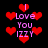 Pixelated red hearts surround pink text reading 'I Love You IZZY' on a black background with animated heart movement.