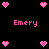 Pixelated pink hearts and the name 'Emery' displayed on a black background in two identical side-by-side arrangements.