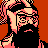Pixelated 48x48 static icon of a bearded man with glasses against an orange background, rendered in red and black tones with beige skin accents.