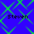 Blue background with green diamond-shaped lines forming a pattern, four instances of the text 'Steven' in black pixelated font positioned at each quadrant