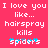 Pixelated text on a solid pink background with blue spider accents, arranged in a -like layout
