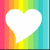 A static image with a rainbow striped background and two white heart shapes, one in the top-left and one in the bottom-left.