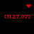 Red pixel art displays four identical red text strings and three distinct red dot patterns on a black background, with one heart shape at top center.