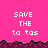 Pixelated pink background with white text 'SAVE THE to tas' repeated across multiple , dark purple jagged border separating sections