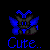 Pixel art character with blue wings and dark body, transitioning through expressions and color variations with text labels beneath each frame.