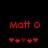Red pixelated text 'Matt O' above a of red heart symbols on black background, with one heart changing from solid to outlined