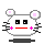 Two pixelated white cat-like faces with pink cheeks, black whiskers, and red mouths on gray background; one face has a yellow star on its head.
