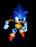 Pixelated blue hedgehog character in multiple running poses with orange shoes, white gloves, and yellow chest fur against black background.