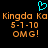 A static digital image with a black background, featuring a cyan pixelated heart symbol above orange pixelated text reading "Kingda Ka 5-7-10 OMG!" repeated twice.