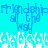 Pixelated blue text on cyan background with white pixelated wave-like shapes at bottom, repeating 'Friendship all the way' in two horizontal sections.