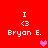 Red background displays four identical pixel art with "I <3 Bryan E." text and a heart symbol, where the heart's color changes between light pink and dark pink across observations
