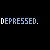 A 4x4 contact sheet of a pixelated animation showing the word DEPRESSED in blue text with varying ellipsis and dotted-line box effects across frames on a black background.