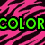Six- of zebra-stripe backgrounds with text and symbols: green 'COLOR', purple 'MY', orange 'WORLD!', red '<3', yellow ':)', gray empty