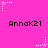Pixelated pink background with repeated 'Annak21' text and white/pink star-shaped animations in corners.