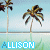Pixelated beach scene with palm trees and blue sky, repeated across a with text "ALLISON" below each