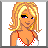 Pixel art contact sheet showing three frames of an animated AIM buddy icon featuring a cartoon woman and text on green starry backgrounds.