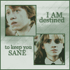 small square with green borders, each containing a character image and text fragments "I AM destined" and "to keep you SANE", some show blank spaces