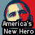 Pixelated four- shows a man in dark suit with white shirt and blue tie, each displaying different text overlays including "America's New Hero" and multiple "OBAMA!!!" variations