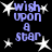 Pixelated text 'wish upon a star' in light purple with white stars on black background, static display.