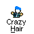 Pixelated character with white face and outstretched arms, wearing dark jacket with light accents, under 'Crazy Hair' text on gray background.