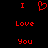 Red pixelated text and heart symbol on black background, arranged in three with 'I' above a heart then 'I', followed by 'Love' across both , and 'You' at the bottom