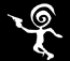 White stick figure with spiral head holding a pistol, shown in six sequential poses against black background.
